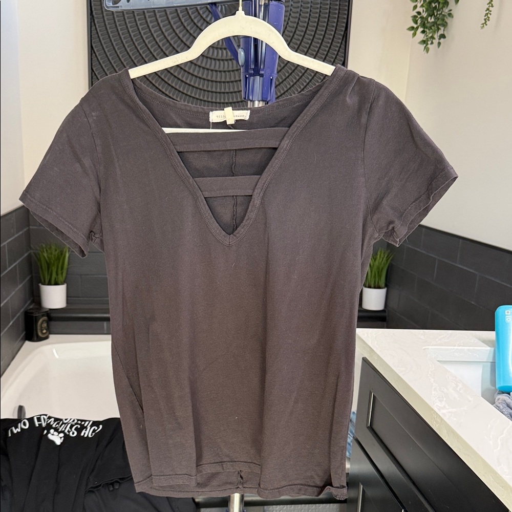 Gilded Intent Charcoal Strappy V-Neck Tee
